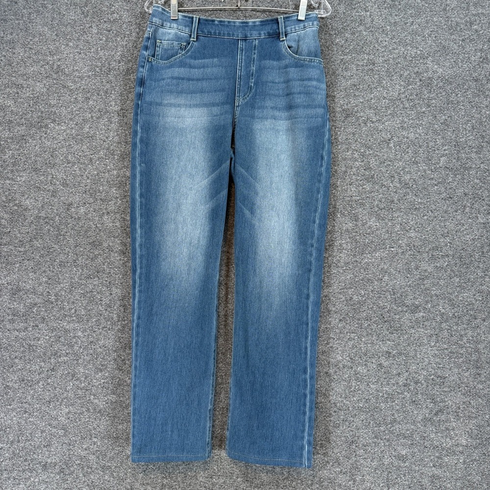 Halara Jeans Women Medium Blue Pull On Straight Leg High Rise Denim Stretch